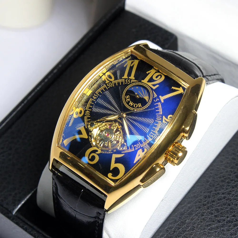 Men's Barrel-Shaped Quartz Watch - Colorful Number Dial, Black Leather Strap, Fashionable Design