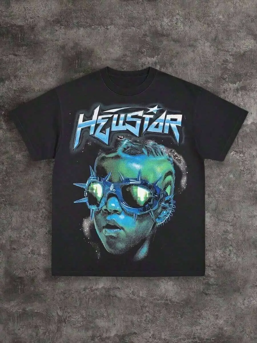 Tops, Hell Star Cyber Goggles Boy Heavyweight Spiked Glasses Graphic Tee, Grunge, Oversized, Retro, Short Sleeve, For Men 100%