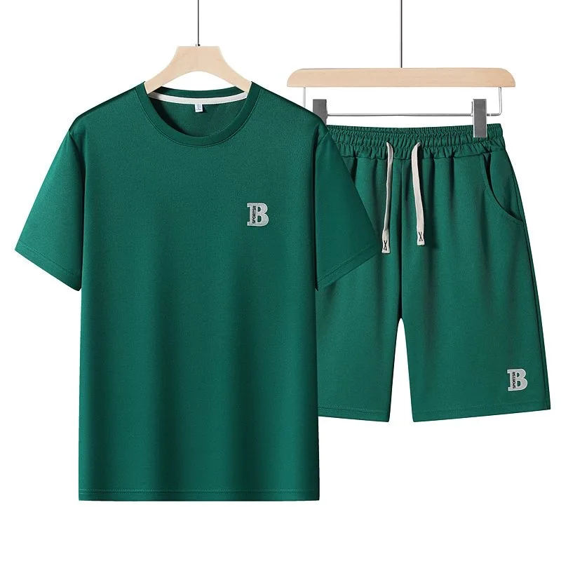 

Summer Fashion Trend Breathable Quick Drying Short Sleeve Shorts Set Men's Loose Sport Plus Size High Quality Two-Piece Set