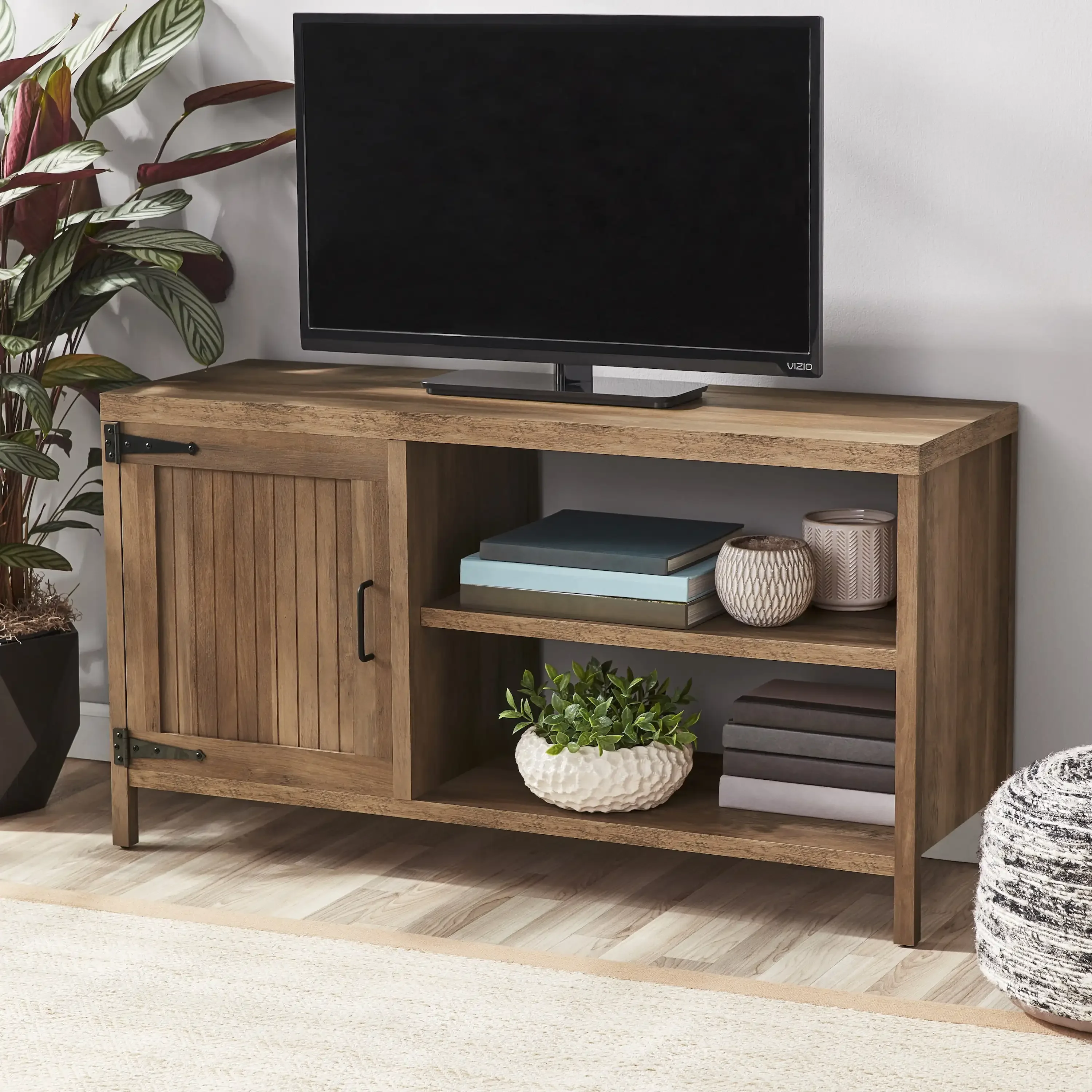 

Farmhouse TV Stand for TVs up to 50", Rustic Weathered Oak