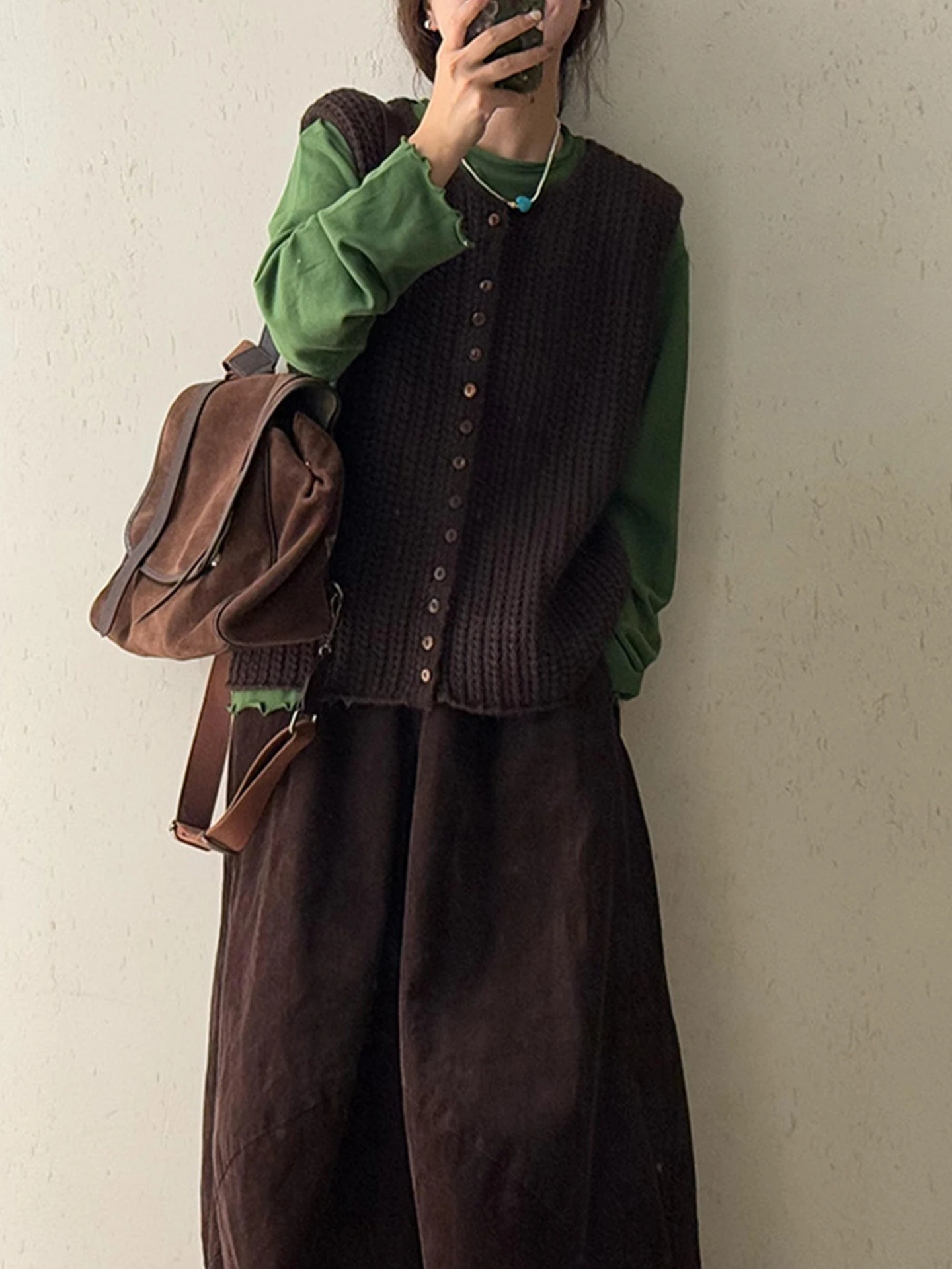 

Retro Layered Svel Single Button Knitted Cardigan Pure Color New Sle Top Trendy Design Commute Sle round Ne