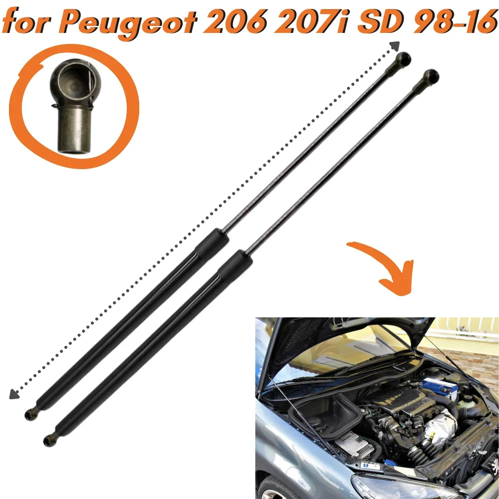 

Qty(2) Hood Struts for Peugeot 206 206CC 1998-2016 Front Bonnet Hood Gas Struts Springs Dampers Lift Support Shock Absorber Bar