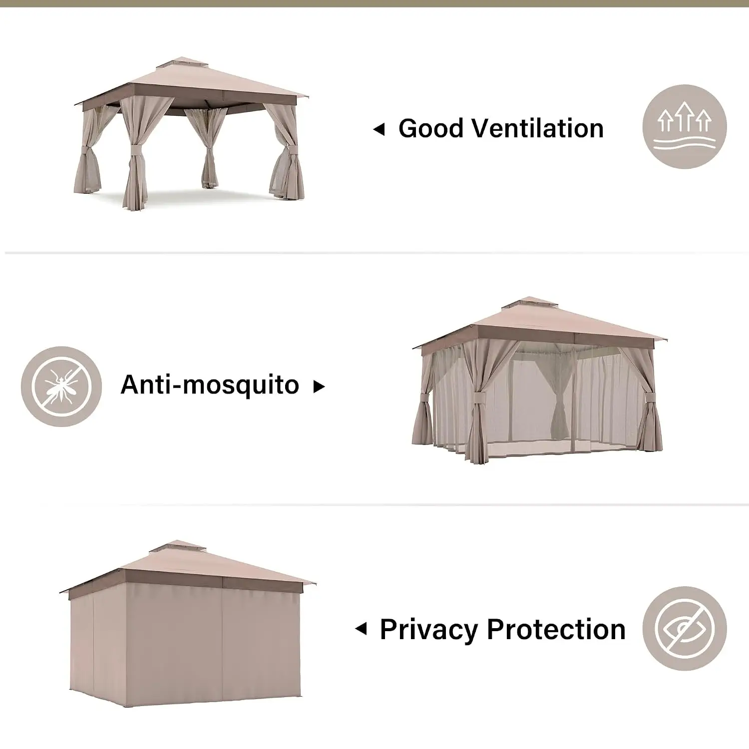 Patio Gazebo 12'x12' Heavy Duty Party Tent with Double Roof Mosquito Netting Privacy Screen for Backyard Garden Lawn, Customized