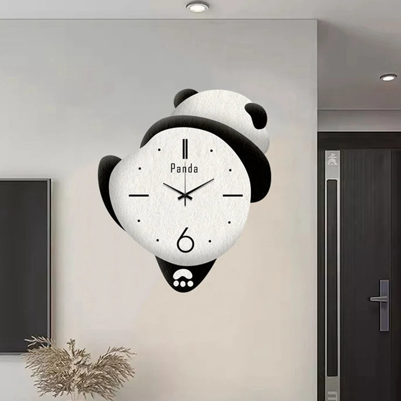 Cute Panda Clock Home Bedroom Cartoon Clock Children's Room Living Room Wall Clock Silent Punch-Free Easy To Use