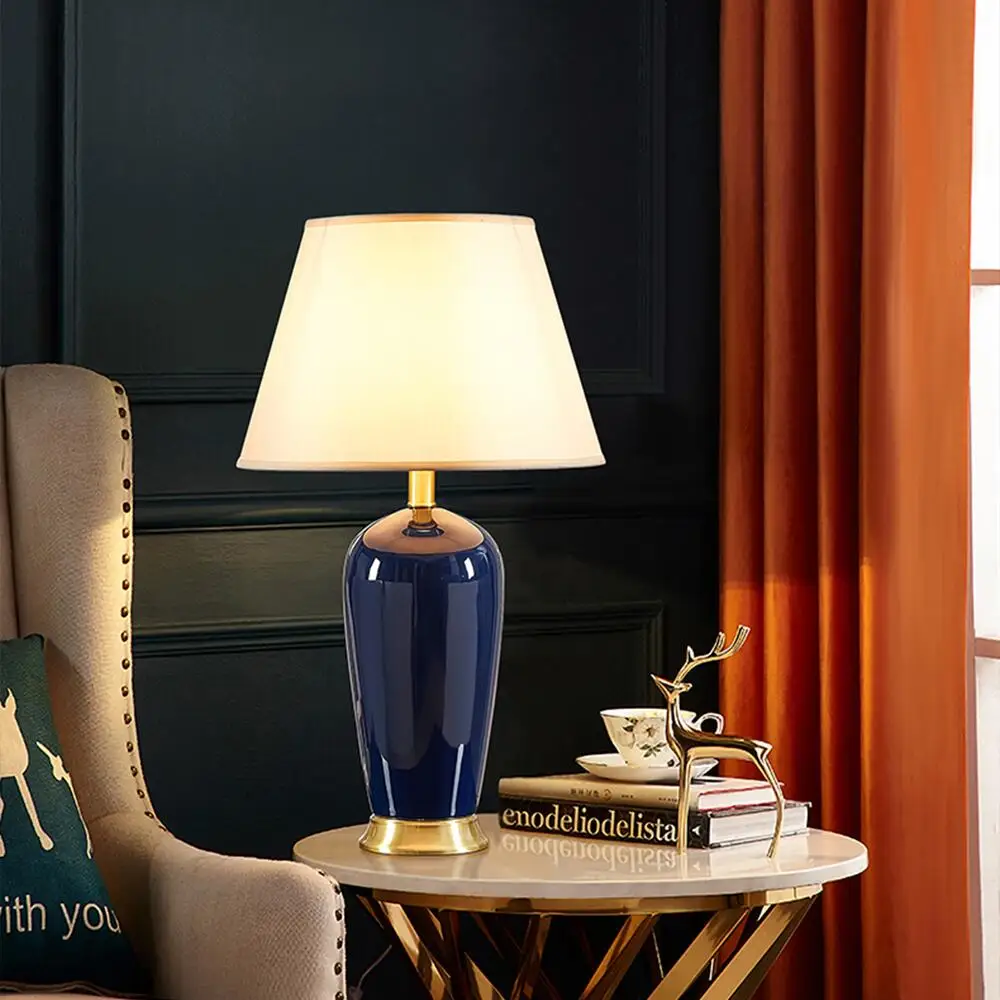 Ceramic Table Lamp Room Decor American Light Luxury Bedroom Bedside Lamp Living Room Dark Blue Remote Control Desk Lamp image 3