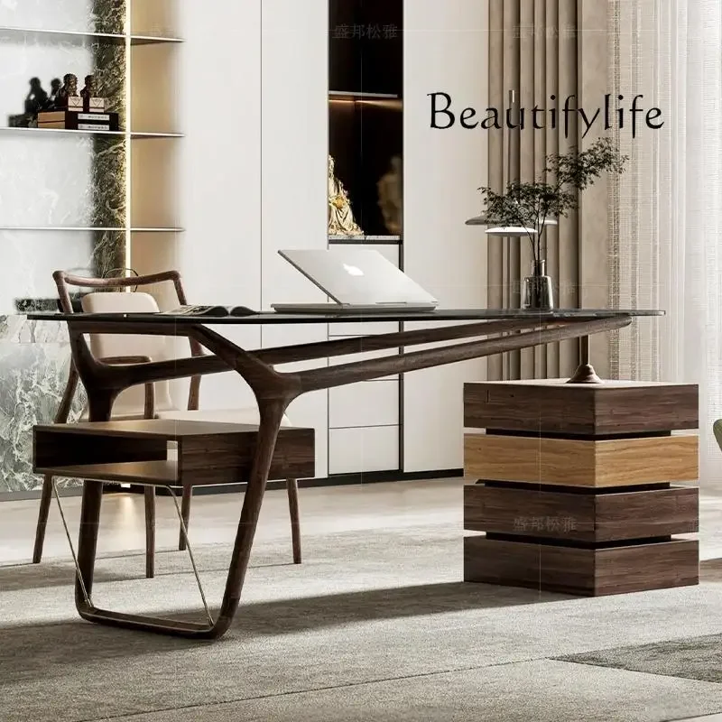 XX Italian Black Walnut Desk Boss Desk Study Modern High-end Design Creative Rotating Drawer Writing Desk