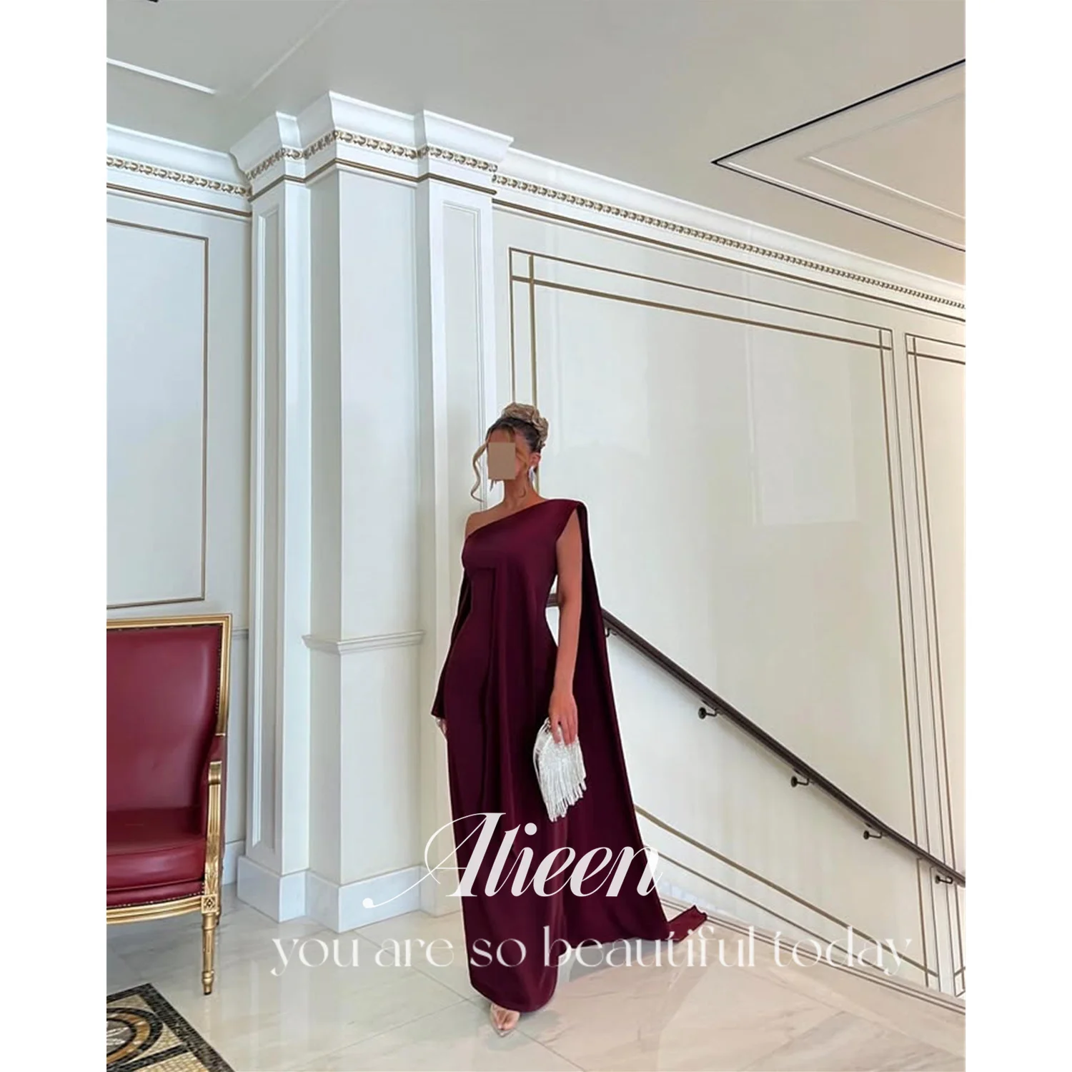 

Aileen Women's Evening Dress Woman Customized Rhinestones Long Sleeves Shawl Glitz and Glam Evening Dresses 2025 Party Prom Gala