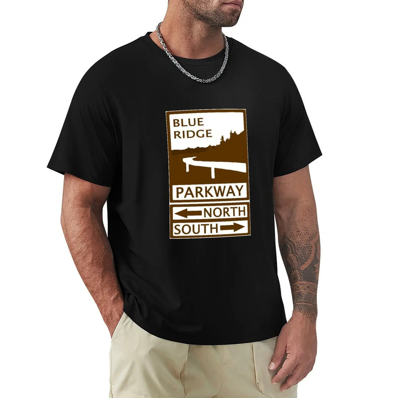 

Blue Ridge Parkway Road Sign T-Shirt Luxury man vintage clothes funny shirt cotton anime figures men clothings