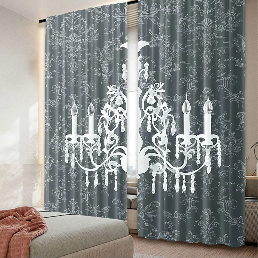 2Pcs Retro Curtain Victorian And Baroque Style Of A Nostalgic Chandelier Suitable For Bedroom Bathroom Living Room Dining Room A