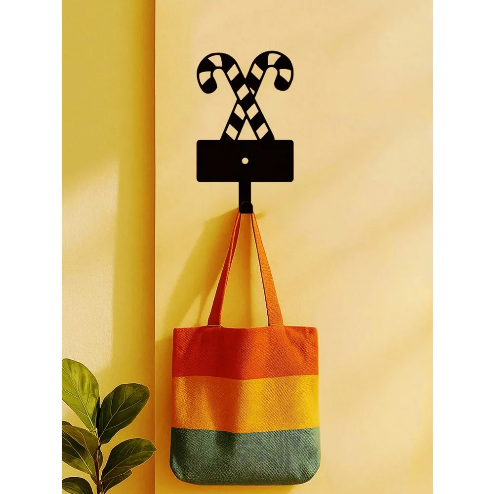 

Metal Candy Cane Key Holder Wall Hook Christmas Decor Entryway Organizer for Purses Jewelry