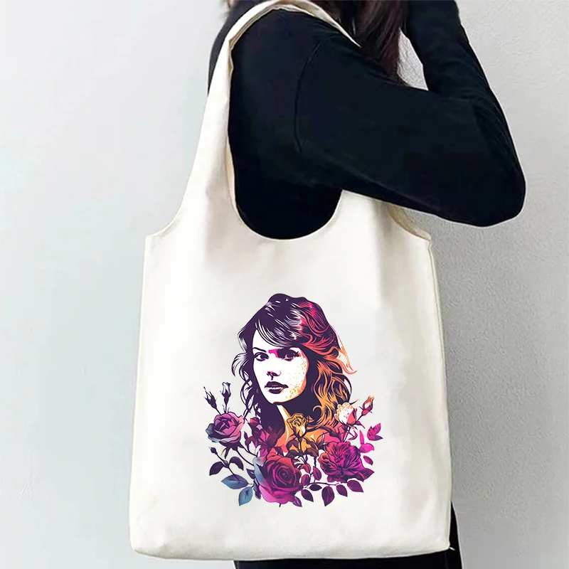 Taylor Floral Retro Canvas Tote Bag Large Capacity Handbag Travel Storage Shoulder Bags Multi-purpose Eco-friendly Shopping Bag