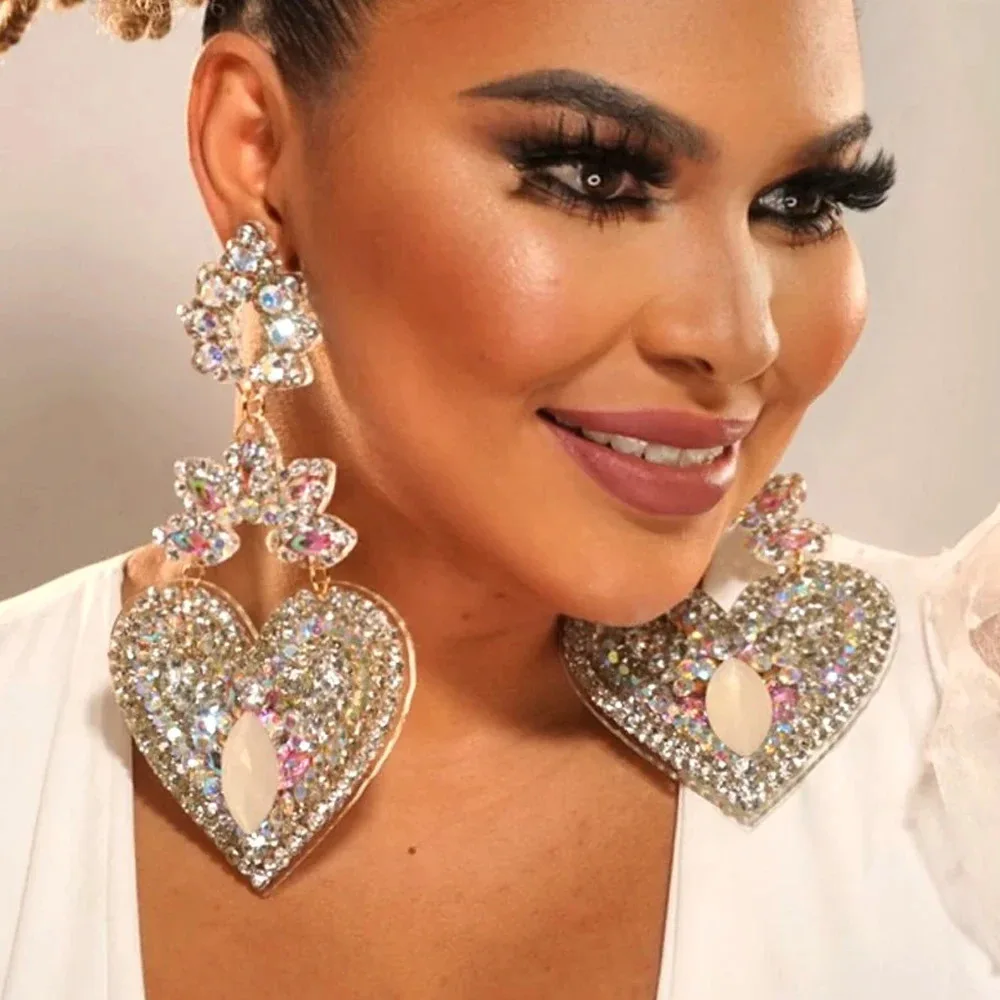 Stonefans Exaggerated Heart Dangle Earrings Wedding Accessories 2025 Tendance Oversize Love Crystal Hanging Earrings Party Gift
