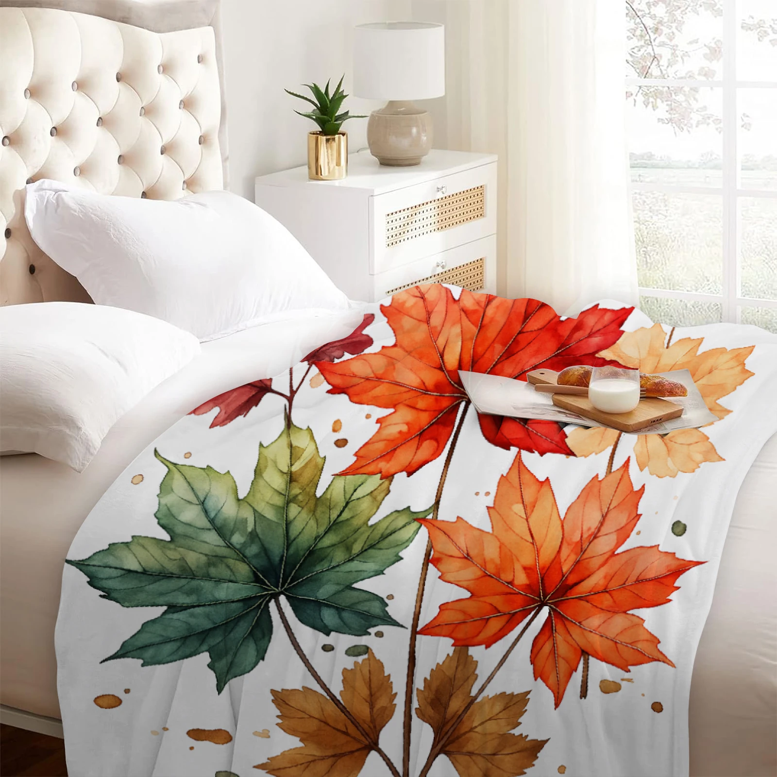 Christmas Blanket  Maple Leaf Pattern Suitable for Sofa Beds, Office Outdoor Applicable in All Seasons Comfortable and Warm