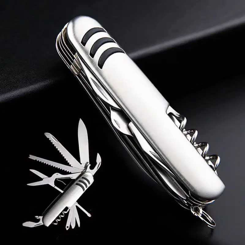 Portable 11 in 1 Fold Pocket knife Carry Around Multifunction Outdoor Emergency Tools Stainless Steel Bottle Opener Cork Drill