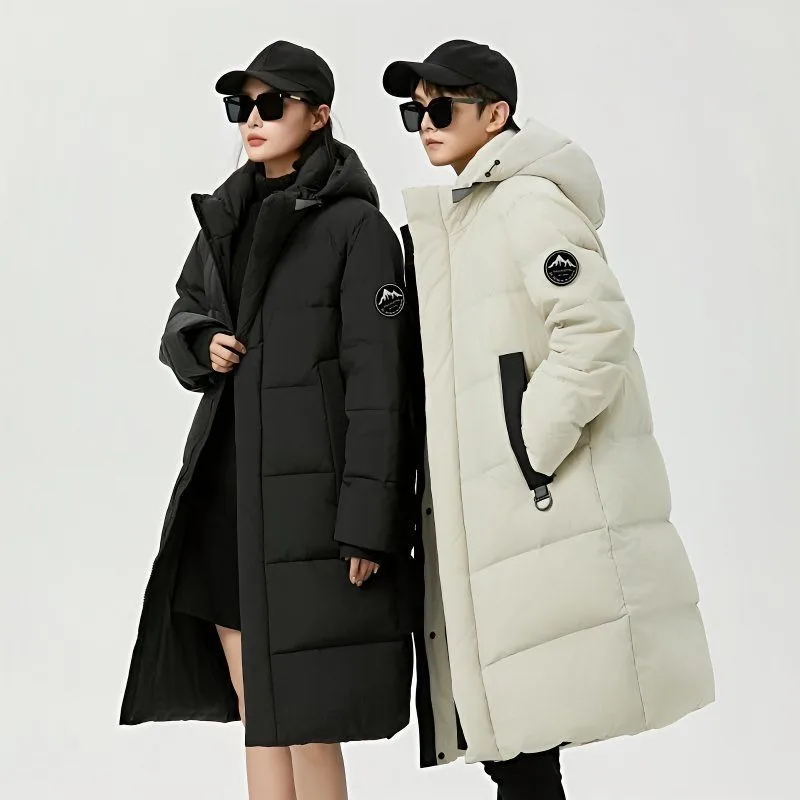 

Men's and Women's Same Knee-length Detachable Cap Down Jacket for Winter Students Thick and Warm Long Style Fashion Menswear