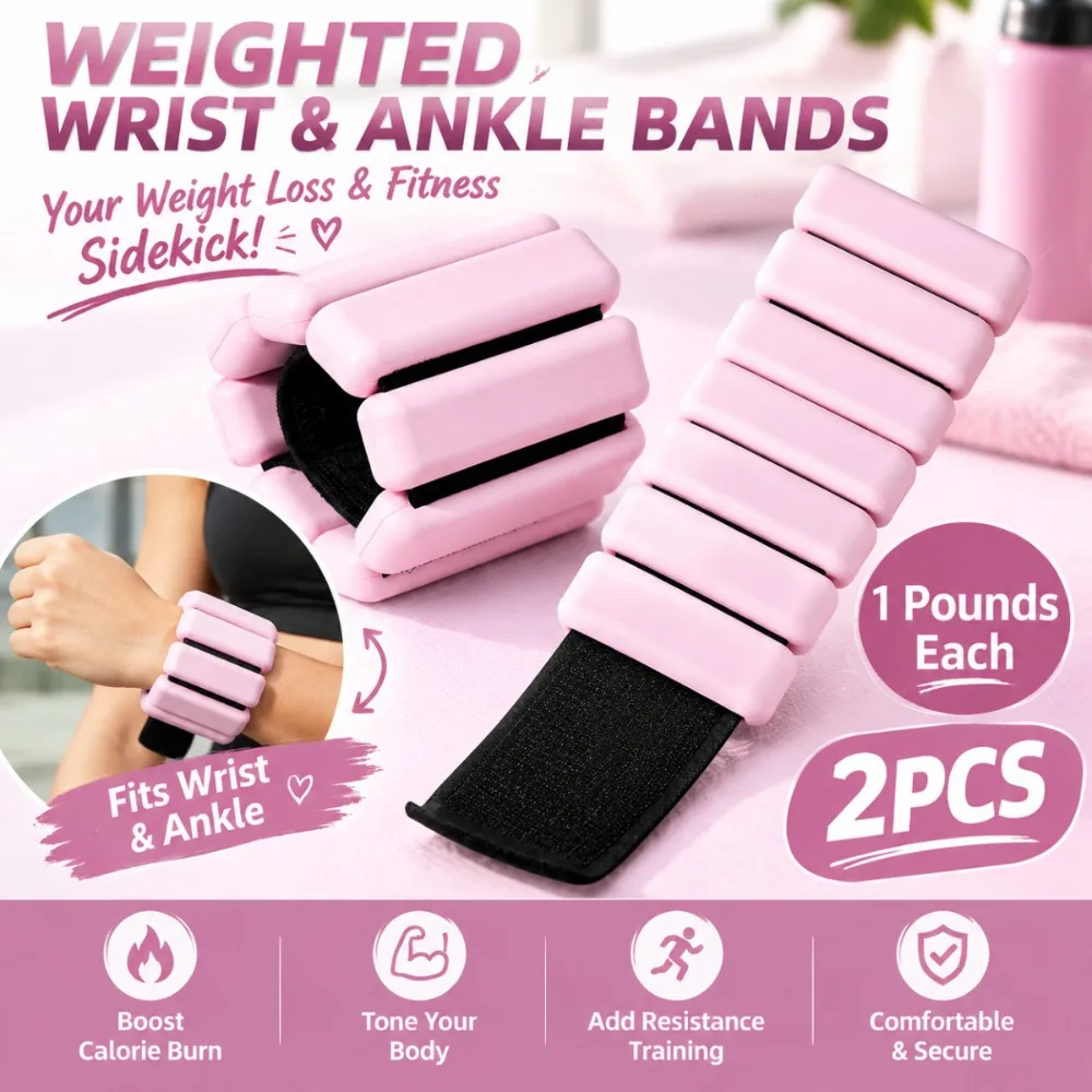 2LB Weighted Wrist Ankle Weights Set 2PCS Adjustable Fitness Wrist Bands for Women Men Workout Exercise Training Calorie Burn