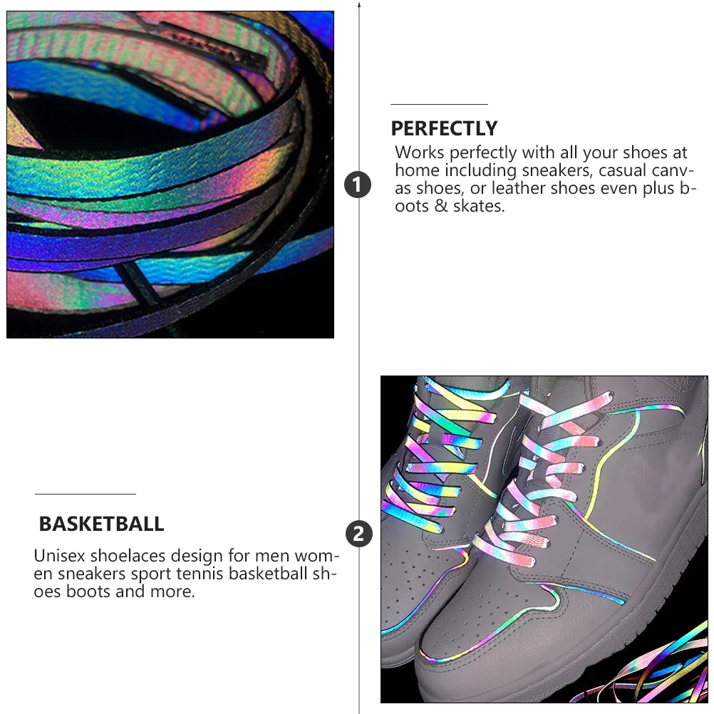 2 Pairs Colorful Reflective Shoelaces for Sneakers Holographic Material Accessories