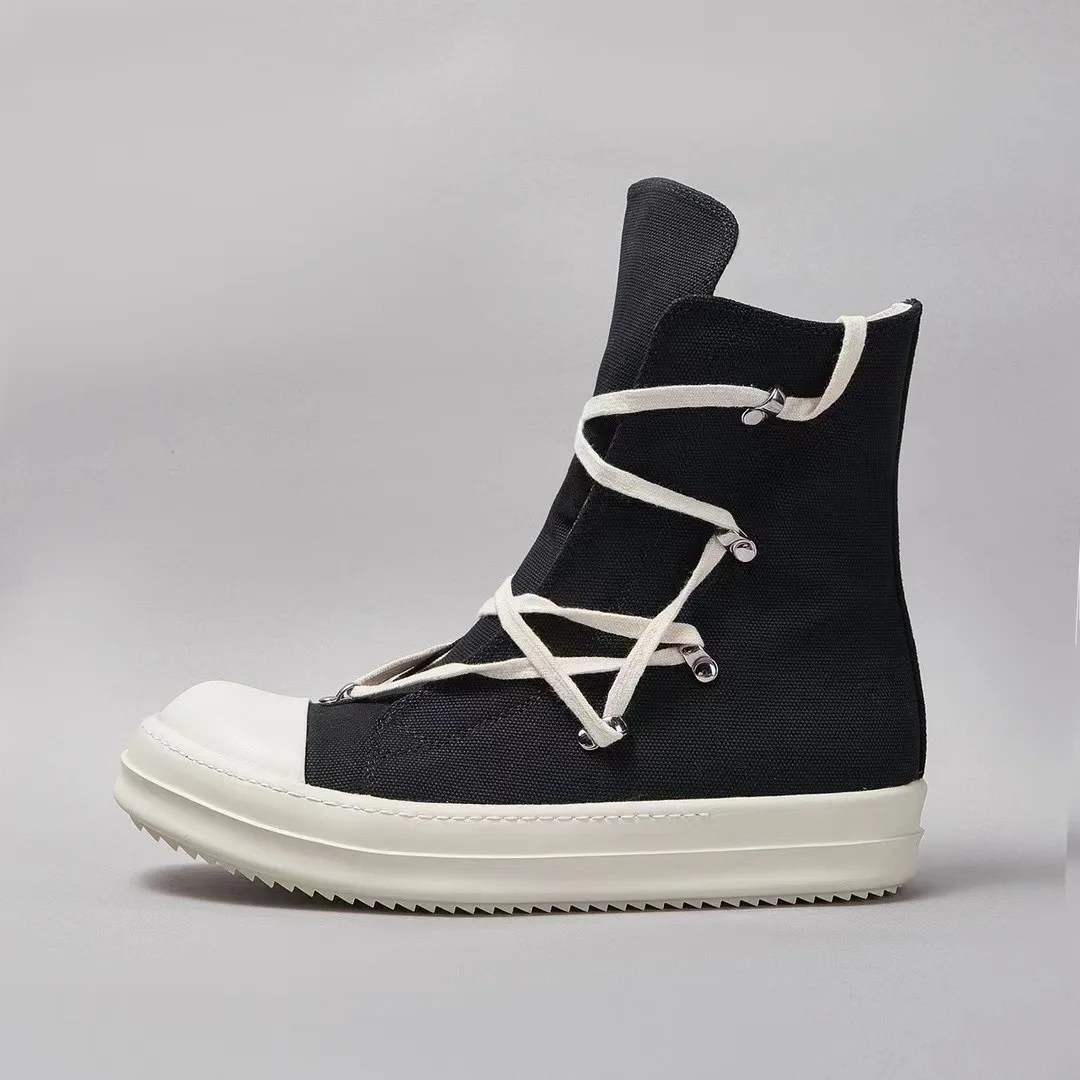 Ricks Outdoor Luxury Black Canvas High Top Quality Owens Men Shoe Cross-Tied Women Sneaker Casual Owens Design boots & Shoes