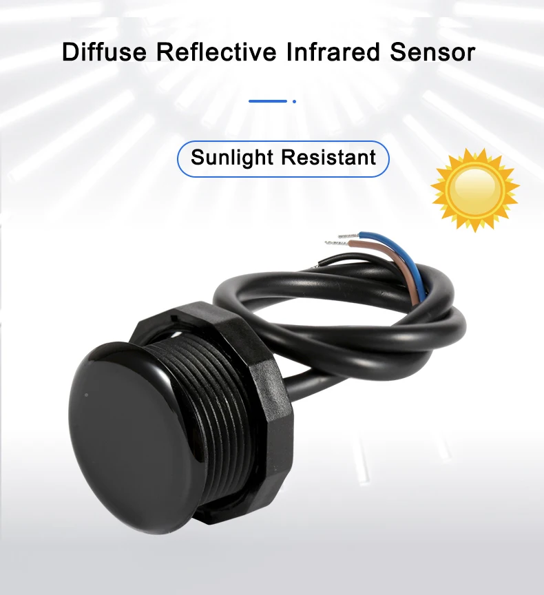 DC5-24V Waterproof Infrared Diffuse Reflection Photoelectric Switch Adjust 2M Distance Sensor Detector NPN Or Relay Output