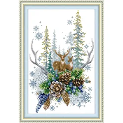 Joy Sunday Pre-printed Cross Stitch Kit Easy Pattern Aida Stamped Fabric Embroidery Set-Winter Forest Spirit