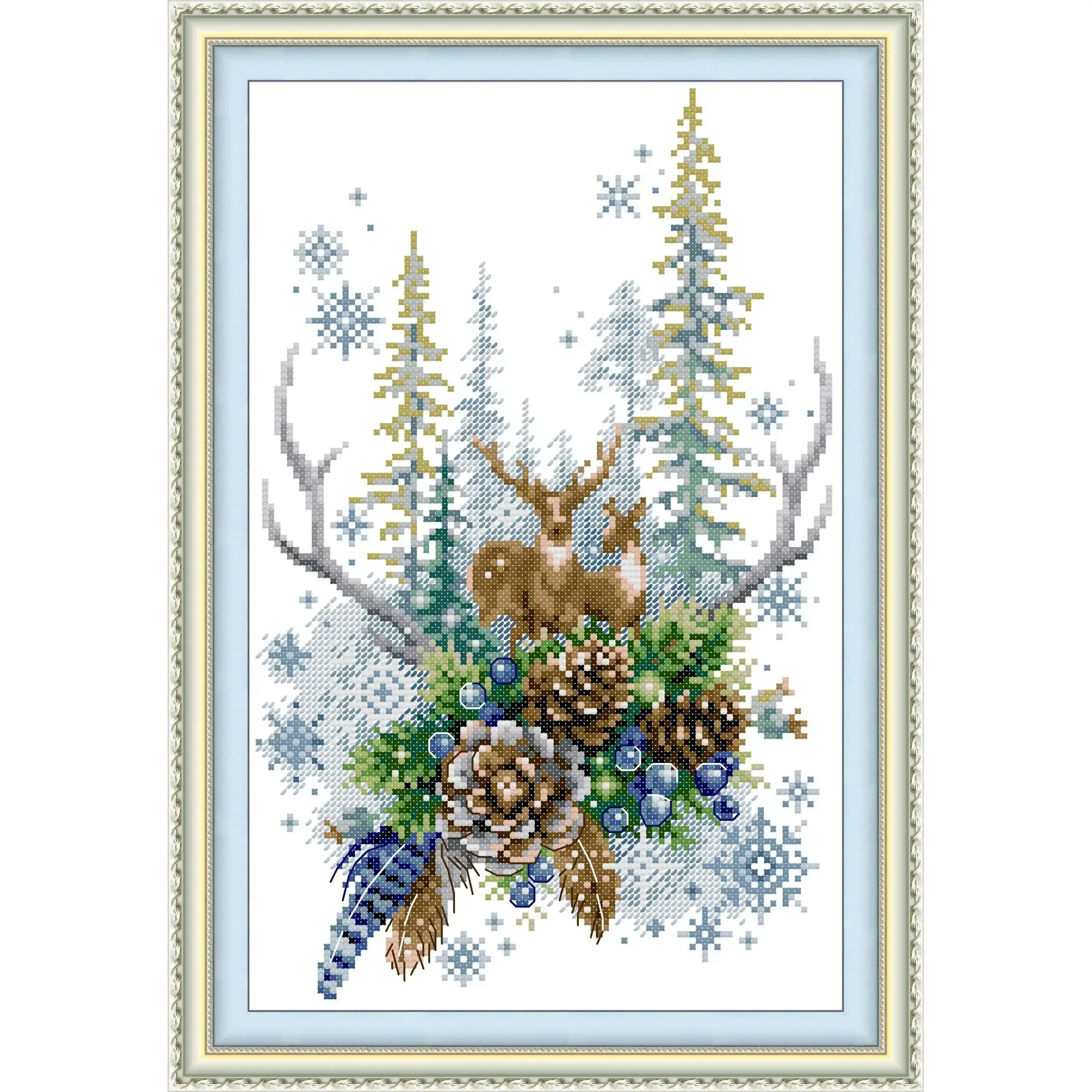 Joy Sunday Pre-printed Cross Stitch Kit  Easy Pattern Aida  Stamped Fabric Embroidery Set-Winter Forest Spirit