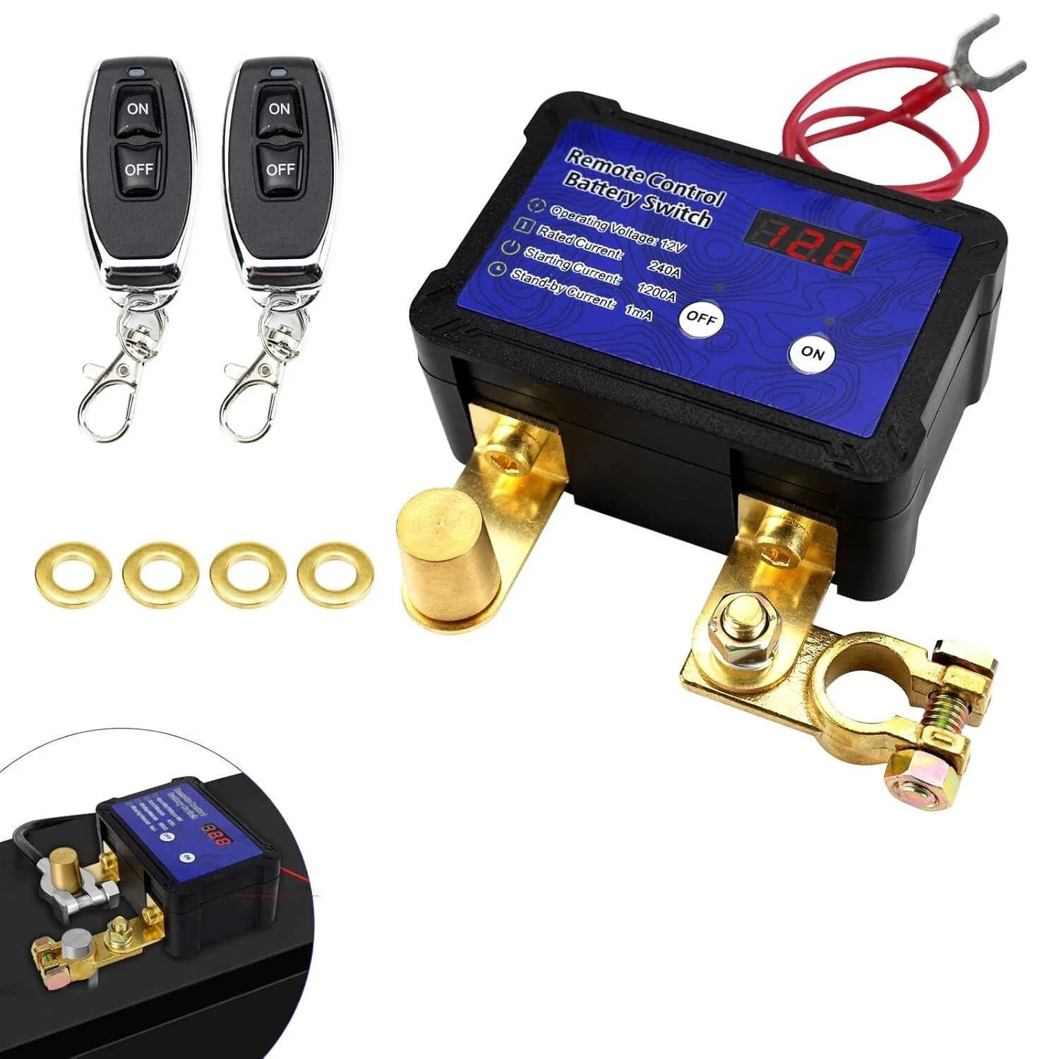 240A 12V Remote Battery Disconnect Switch with LED Anti-Theft Kill Switch with Automatic Shut-Off for Car Truck Boat RV