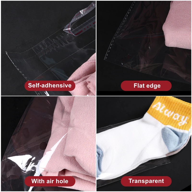 StoBag 100pcs Cellophane Transparent Self Adhesive Bags Opp Plastic Clear Clothes Shirt Storage A4 Paper Books Packaging Pouch