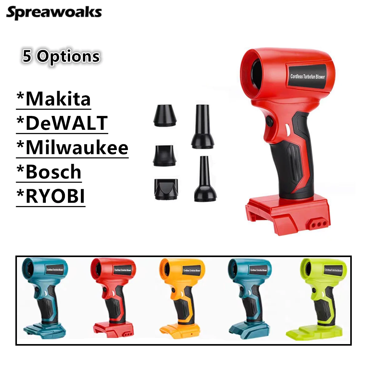 

Air Blower Violent Fan For Makita/Dewalt/Milwaukee/Bosch/Ryobi Battery Wireless Handheld Blow Jet Fan Gun Duster