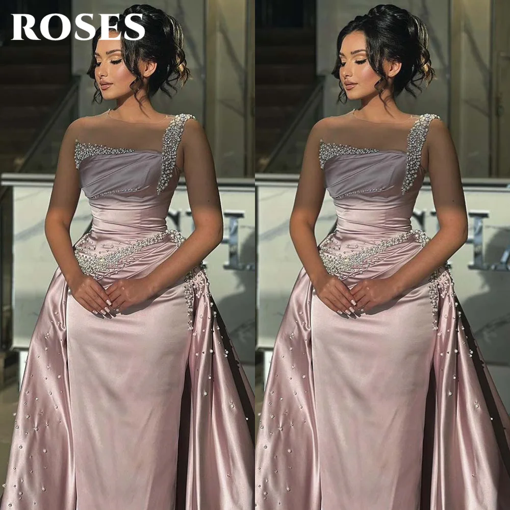 ROSES Pink Prom Dresses One Shoulder Mermaid Party Dress with Pearl and Diamond Embellishments Beaded Evening Dress Customized