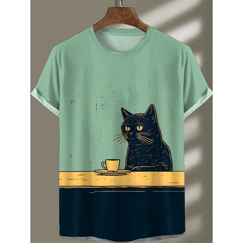 Humour Cat Retro Style T-shirt For Men Funny Design Casual Daily O Neck Short Sleeve T Shirts Summer Men's Japan Harajuku Tee
