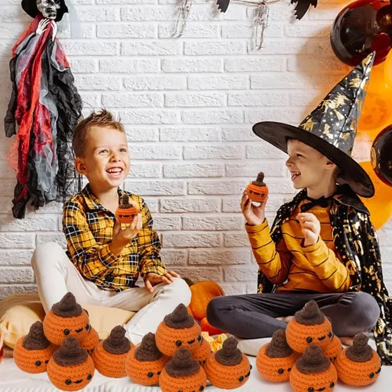 Śliczna Halloweenowa Dynia Głowa Mini Ręcznie robiona Wełniana Ozdoba na Pulpit Dzianina Boże Narodzenie Halloween Prezent Dekoracja Pokoju Domowego