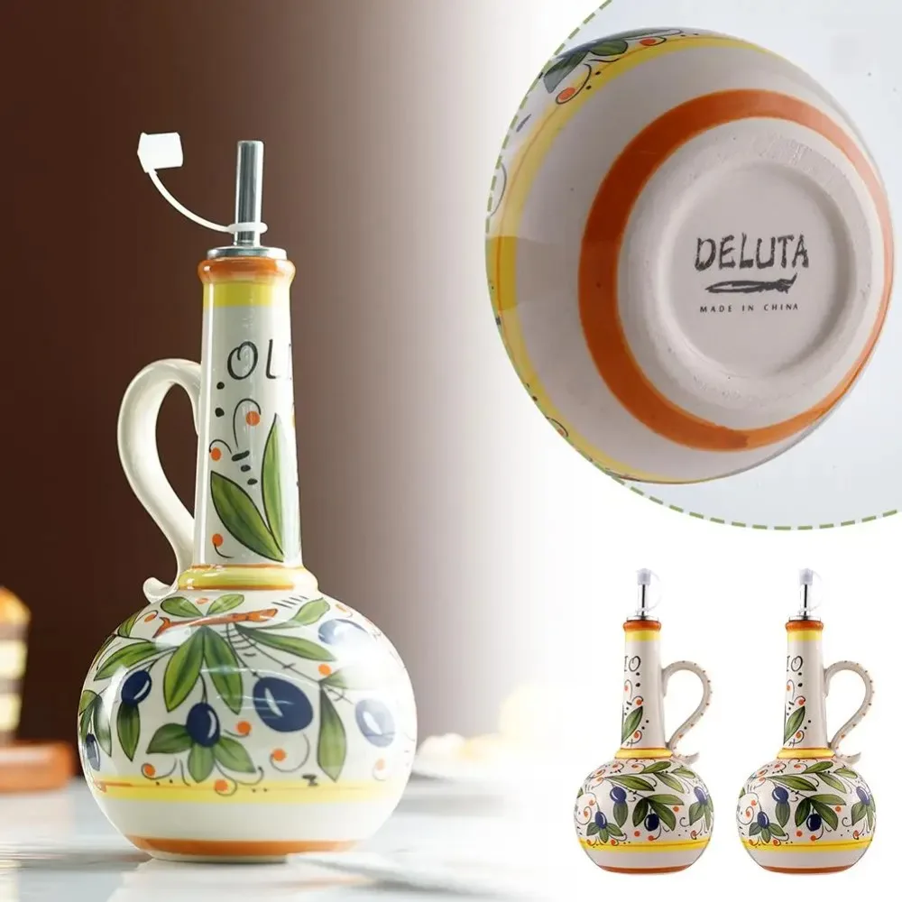 

Underglaze Hand-Painted Flangeaks Exhibition Ceramic Olive Oil Bottle Pot Kitchen Soy Sauce Vinegar Seasoning Bottle Leak-Proof
