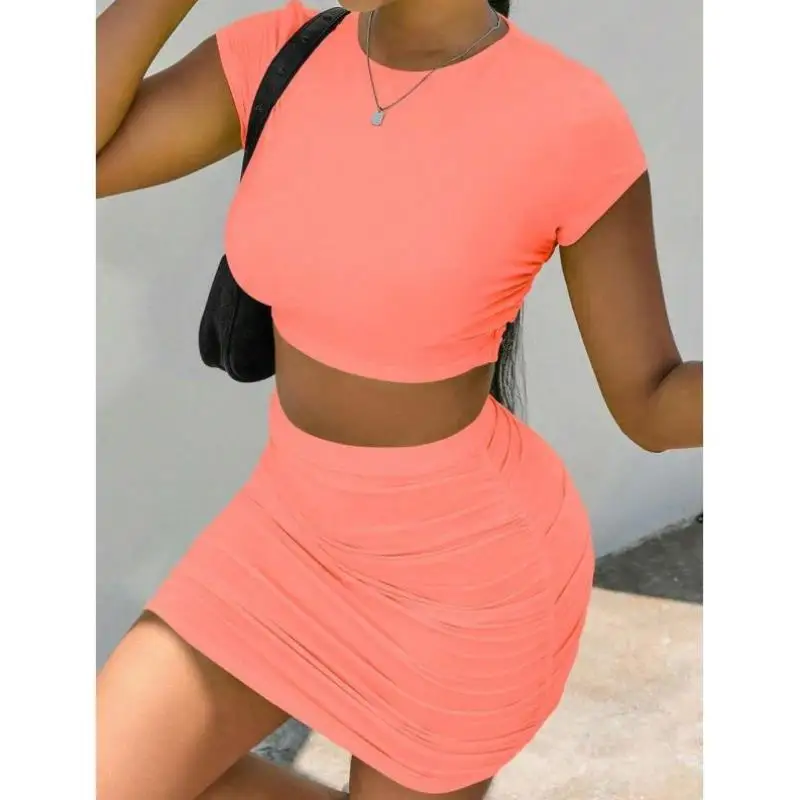 

Cross-Border Sle W 57069 Belly-Baring T-irt Pleated Slim-Fit Skirt Casual Sportswear Set for Men Autumn Seven-Quarter Sve