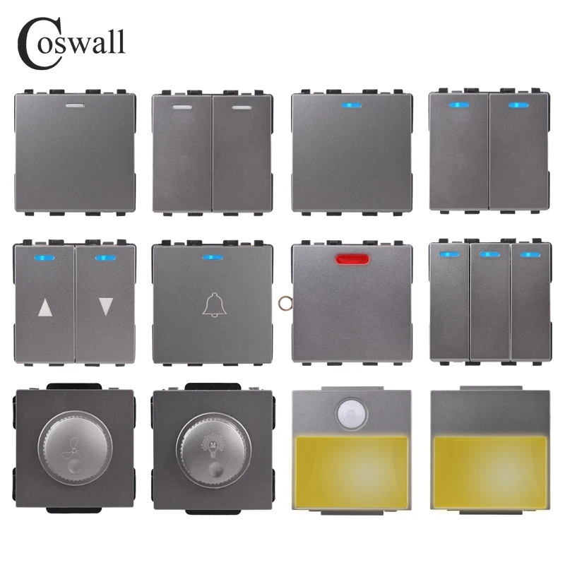 COSWALL Grey Gray Pulse Curtain Doorbell Dimmer 20A Water Heater Footlight Blind Cover Wall Light Switch Backlight DIY Module