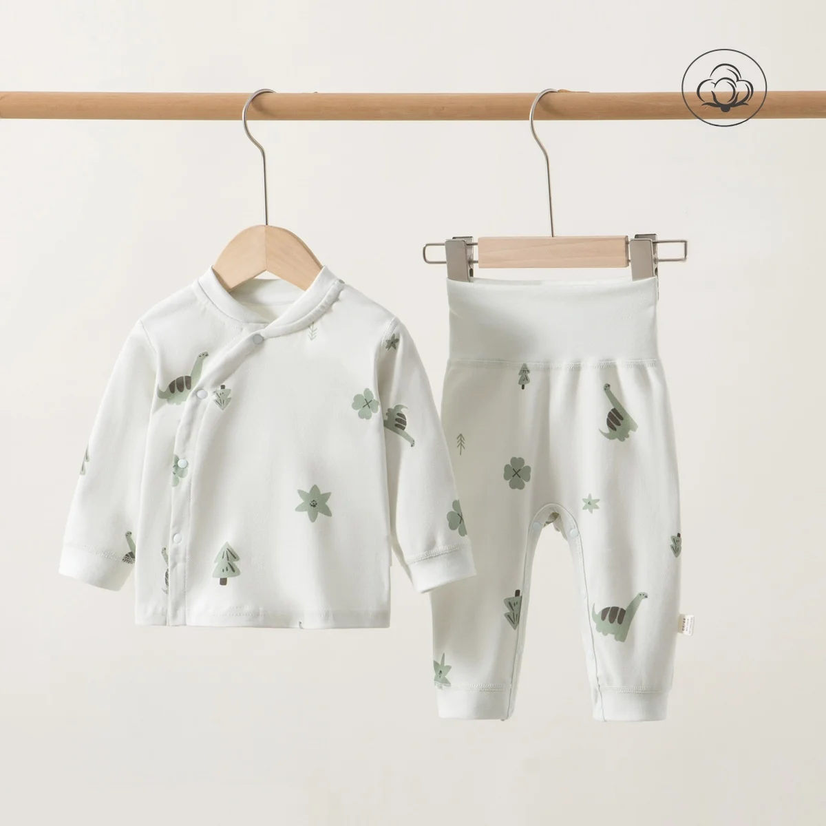 2026 Baby 2pcs High-Waist Pajamas Sets Spring 0-3Y Toddler Girls Boys Diaper Change Cotton Full Print Newborn Sleepwear Clothing