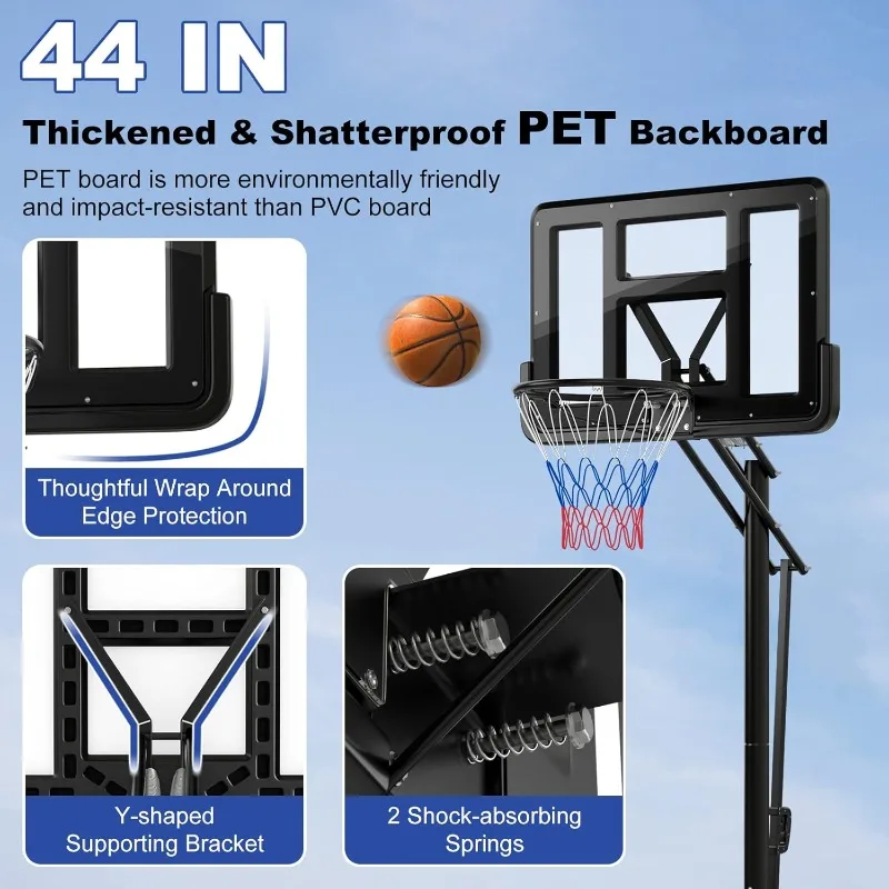 Goplus แบบพกพาปรับห่วงบาสเกตบอลกลางแจ้ง,เป้าหมายบาสเกตบอล 10FT W/44 ''Shatterproof Backboard,ฐานเติม,ฟรีน้ําหนักกระเป๋า