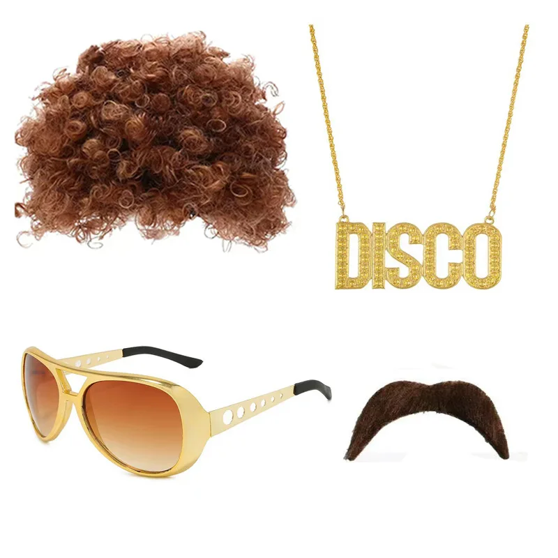 Halloween Cosplay Punk hitam keriting, Set Rock pria