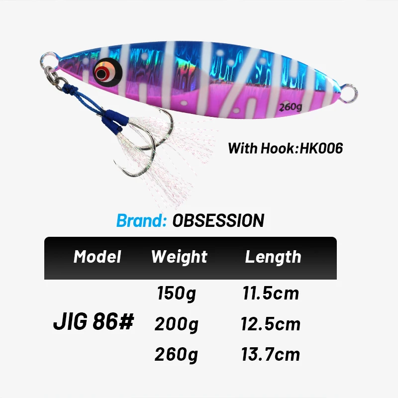 OBSESSION Slow Metal Jigging Lure Glow 150g 200g 260g Fish Falling Jigs Saltwater Fishing Pitch Pesca Angler Hard Bait Tackle