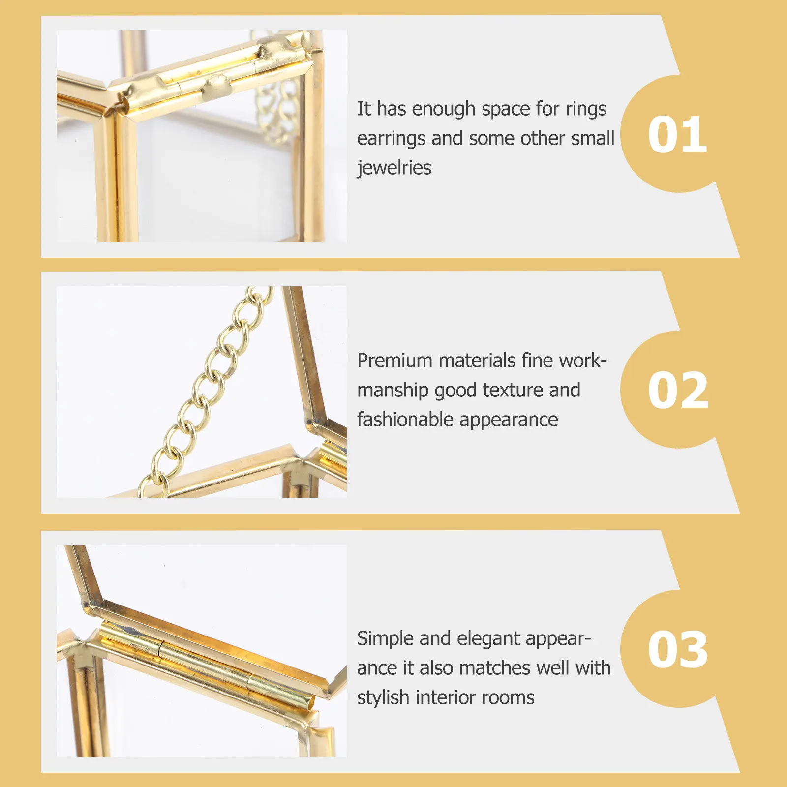 

1 шт. Геометрическая стеклянная шкатулка для украшений с откидной крышкой, элегантный компактный дизайн для хранения колец, серег, мелких ценностей, декор для дома