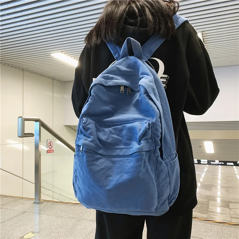 

Simple Solid Color Canvas Backpack For Women College Student Vintage Laptop Bag Kawaii Ladies Travel Backpack Fashion Schoolbag