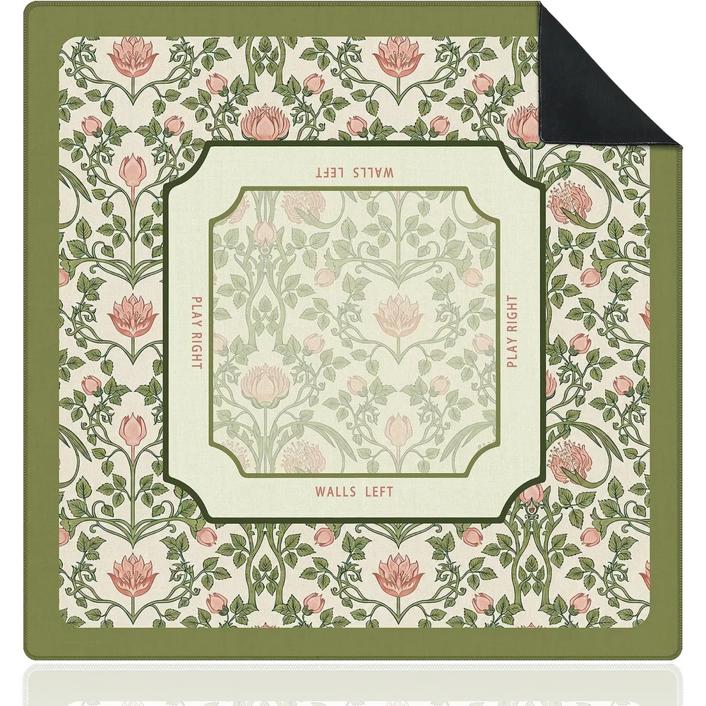 3mm Luxury Neoprene Mahjong Mat 31.5 Inch Vintage Green Pink Retro Boho Floral Non-slip Noise Reduction for Dominoes