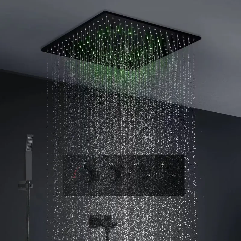 20-Inch Matte Black Thermostatic Bathroom Shower Faucet Set Brass Rain Mist Shower System with Body Jetwer Fixtures