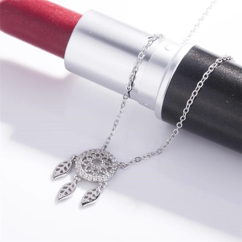 WYEAIIR 925 Sterling Silver Art Creativity Fresh Dream Catcher Leaves Fine Jewelry Luxury Female Necklace