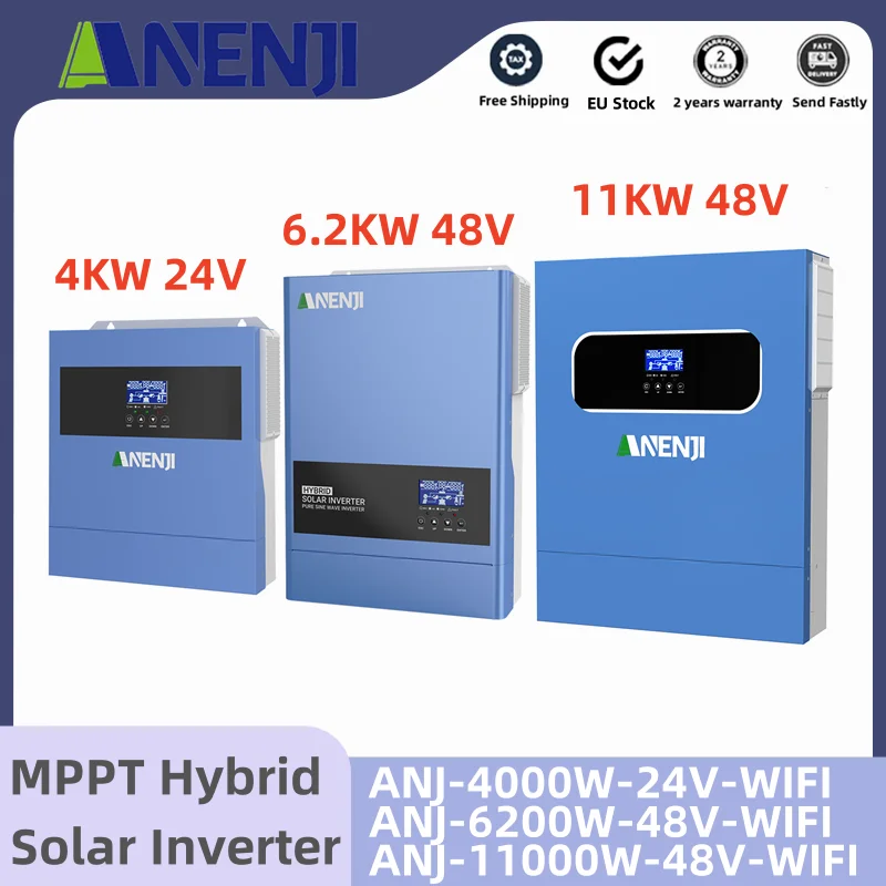 11KW 6.2KW 4KW Hybrid Solar Inverter 24V 48V On Grid Off Grid Inverter MPPT 100A/120A/160A Solar Charge Controller PV 60-500VDC