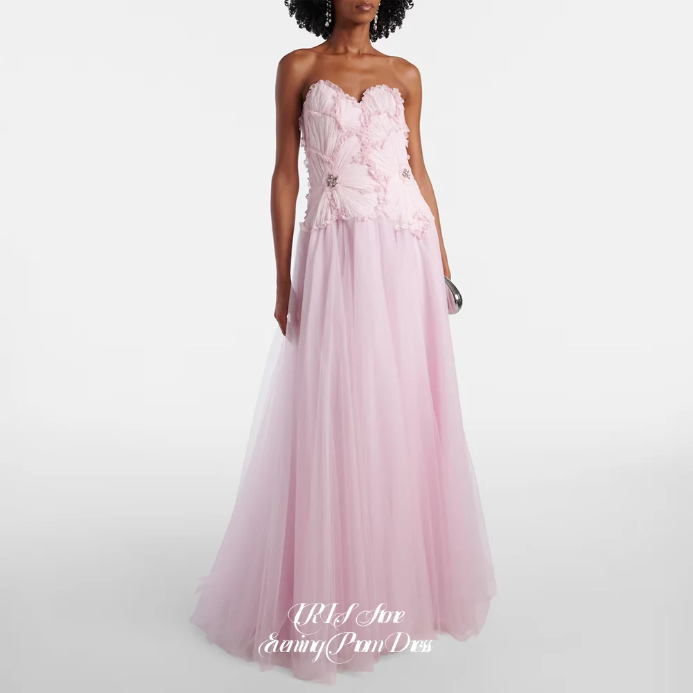 

IRIS Romantic Pink Strapless Sweetheart Tulle A-Line Floor Maxi Customized Formal Evening Prom Dresses for Women 2026