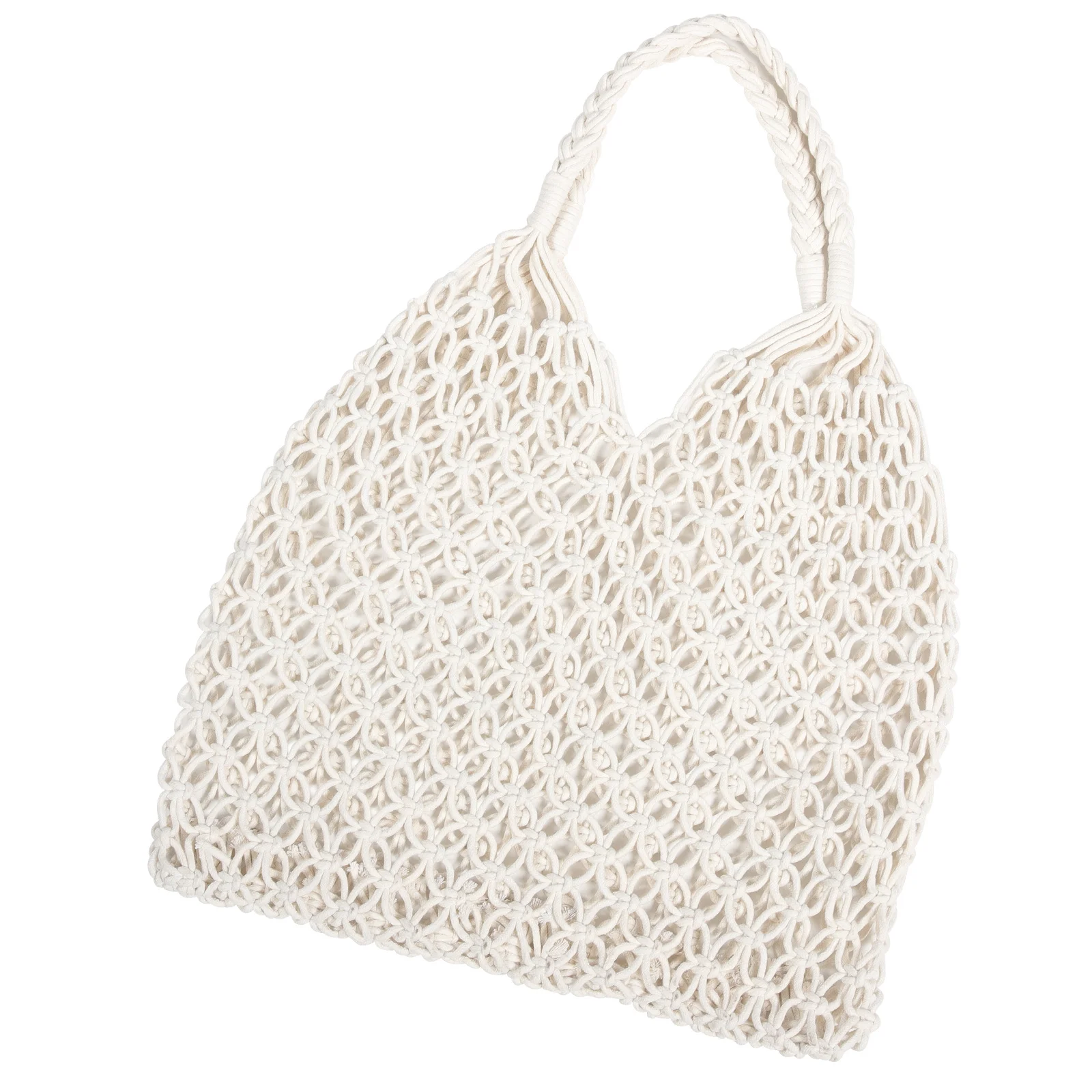 

Handmade Hollow Mesh Knitted Shoulder Bag White Cotton String Beach String Bag Lightweight Eco Friendly for Women Daily Picnic