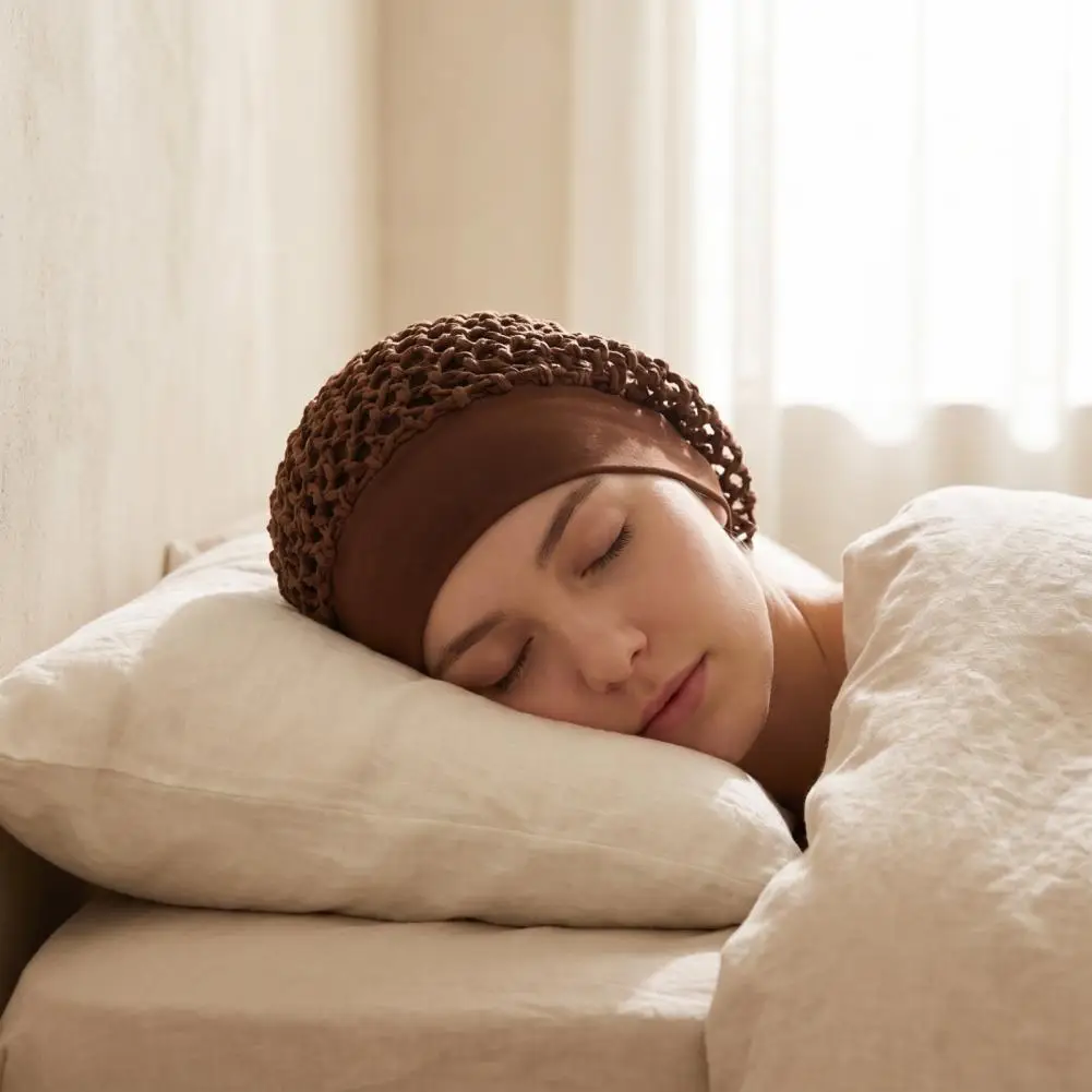 Anti-frizz Sleep Bonnet for Women Breathable Mesh Wig Cap Women Mesh Crochet Hairnet with Wide Elastic Band for Sleeping
