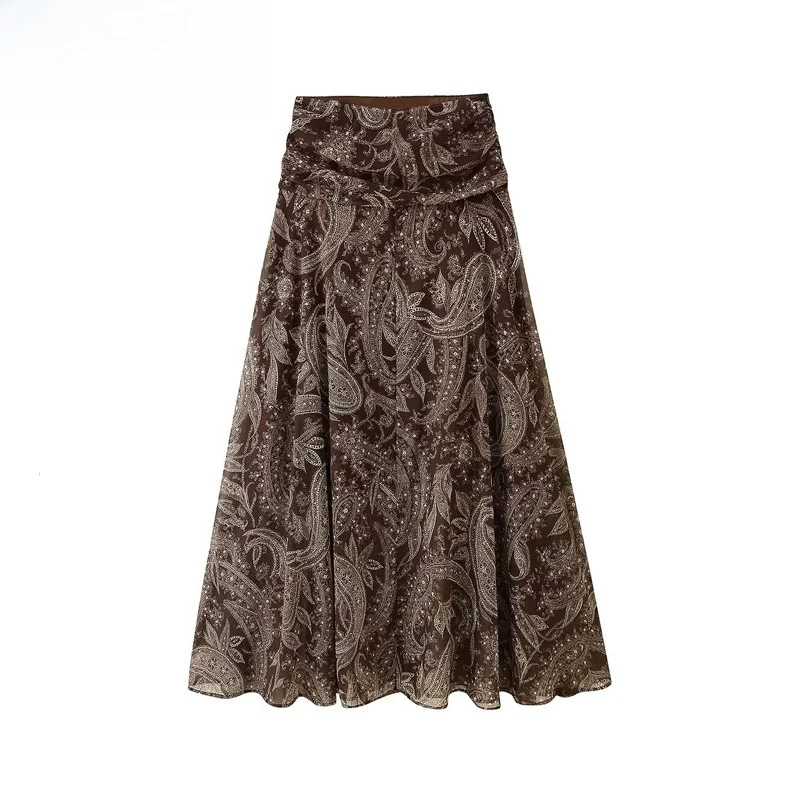 

Faionable High Waist Printed Slim Fit Midi Skirt Versatile Simple Design Ci Commute Suitable Polyester Fiber A-Line Skirt