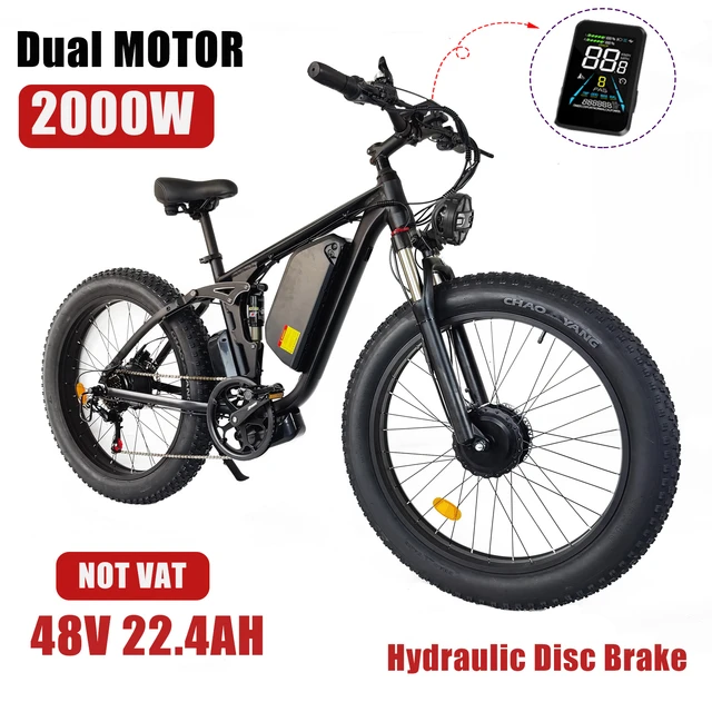 2000W Dual Motor Electric Mountain Bicycle 48V 22.4AH Full Suspension City Road Ebike 26 Fat Tire E Bike V3 MTB Velo AliExpress
