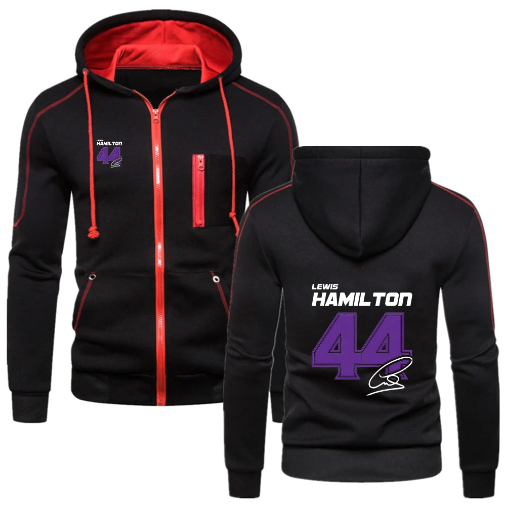 Lewis Hamilton Digital 44 2025 Spring And Autumn New Men's Solid Color Zipper Hoodie Jacket Comfortable Long Sleeve Zipper Coat